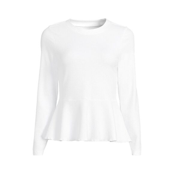 Land's End Rashguard SPF 50 Long Sleeve Pique Peplum White Lightweight size Med - Picture 1 of 5